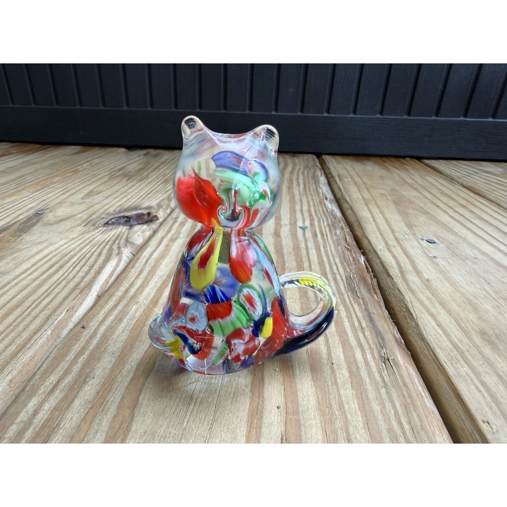Murano Style Glass Sitting Cat Figurine Paperweight